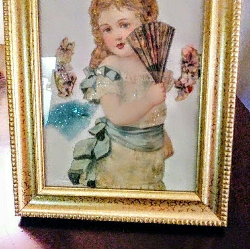 HANDMADE PRINT OF A VICTORIAN GIRL WITH A FAN